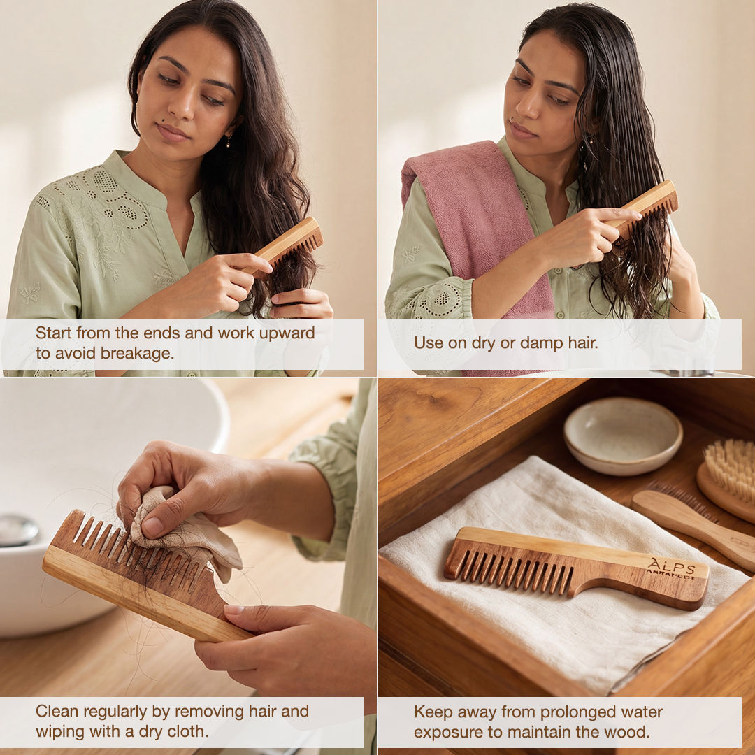 Alps Goodness 100% Natural Neem Comb (Pack of 1) – Comes with a bag - image 5