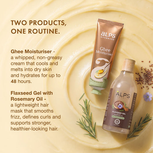 Alps Goodness Hair & Skin Nourishing Duo – Flaxseed Gel with Rosemary Hair Mask (300 ml) + Ghee Moisturiser (100 gm) - image 2