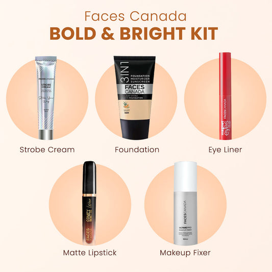 Faces Canada Bold & Bright Kit (Ultime Pro Makeup Fixer 50 ml + Strobe Cream Mini – Silver (18 gm) + All Day Hydra Matte Foundation - image 2