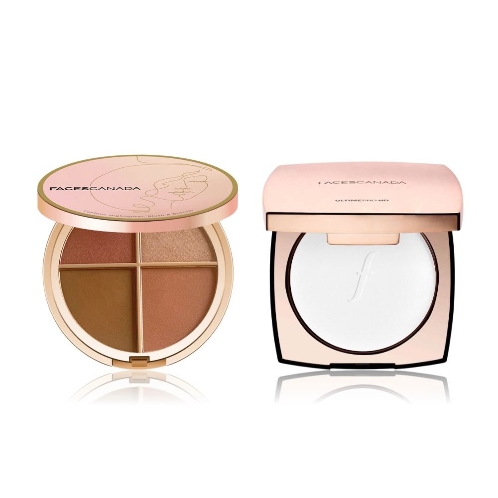 Faces Canada Everyday Glam Kit Combo (Second Skin 4 in 1 Face Palette, 14.5gm & Ultime Pro HD Finishing Touch Powder,8.5 gm) - Faces Canada