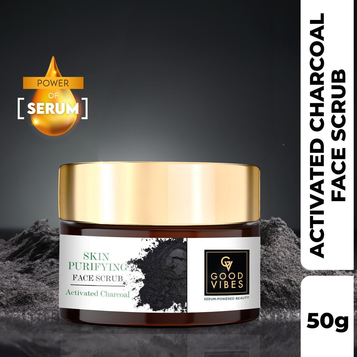 Good Vibes Activated Charcoal Skin Purifying Face Scrub With Power Of Serum (50 gm) - Good Vibes