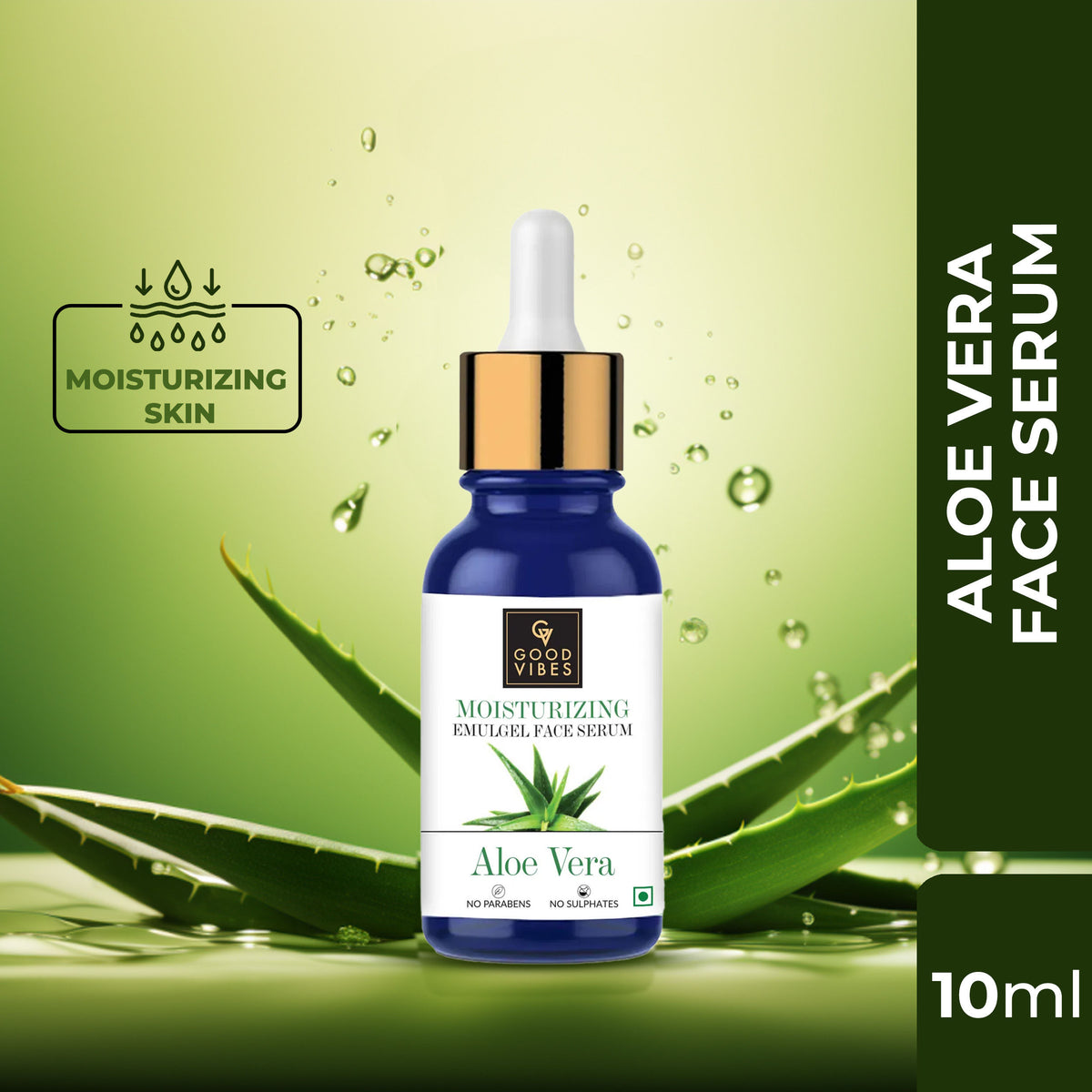 Good Vibes Aloe Vera Moisturizing Emulgel Face Serum | Hydrating, Moisturizing, Brightening | No Parabens, No Sulphates, No Animal Testing (10 ml) - Good Vibes
