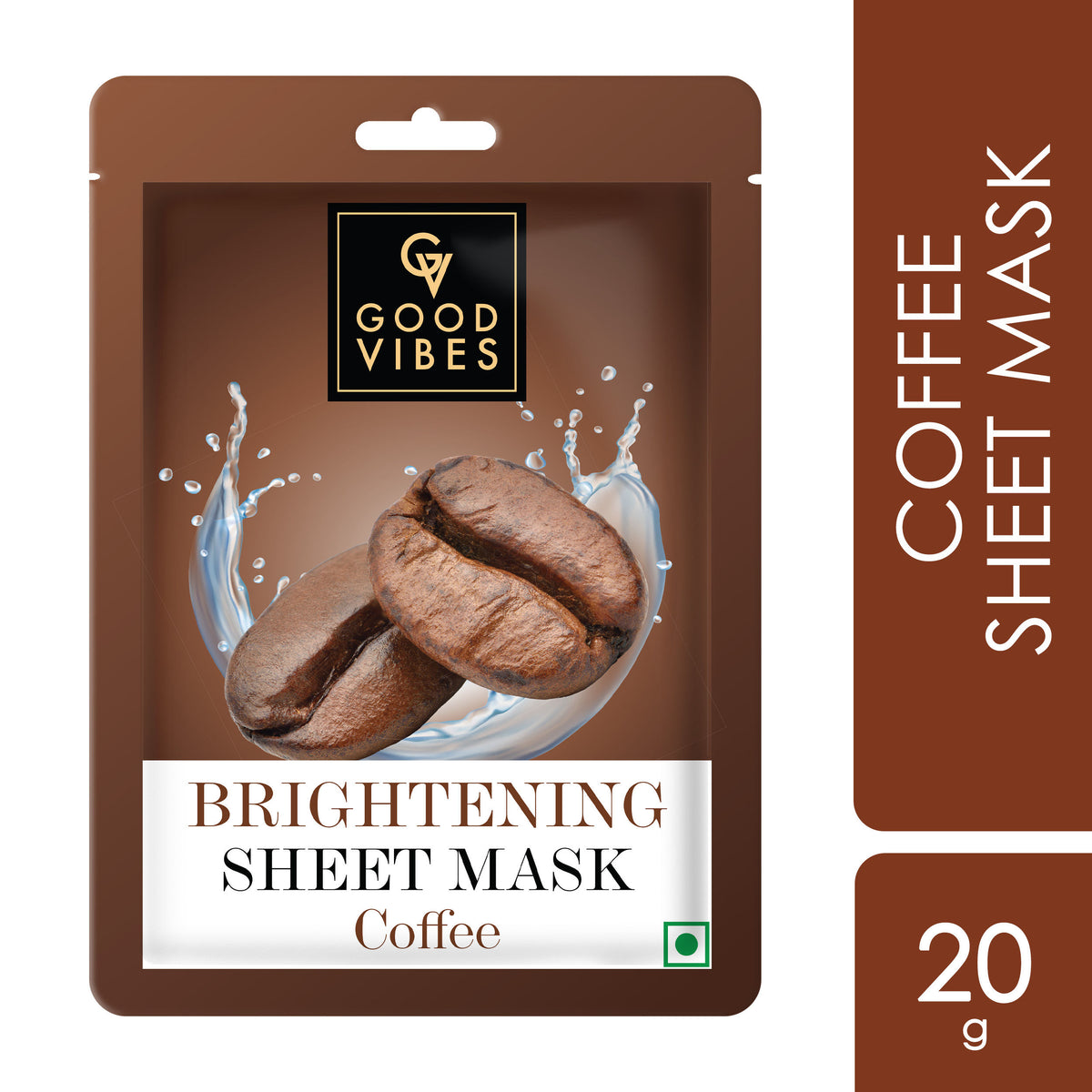 Good Vibes Coffee Brightening Sheet Mask | Nourishing, Softening | Vegan, No Parabens, No Sulphates, No Mineral, No Animal Testing (20 gm) - Good Vibes