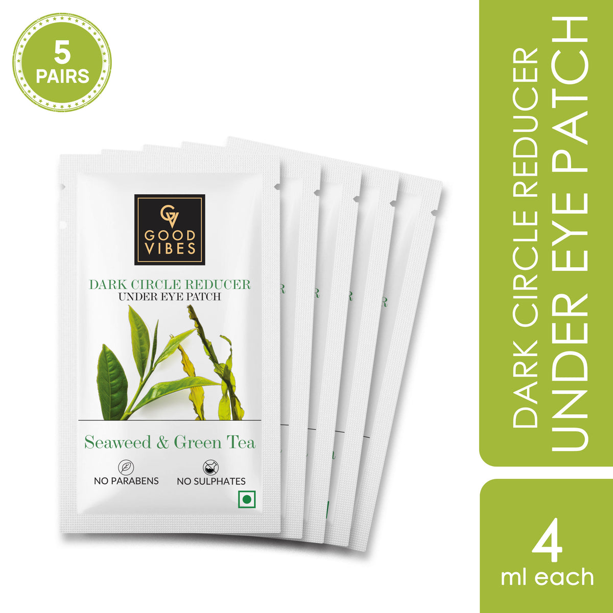 Good Vibes Seaweed & Green Tea Dark Circle Reducer Under Eye Patch | Anti-Ageing | Vegan, No Parabens, No Sulphates, No Mineral Oil (20 ml) - Good Vibes