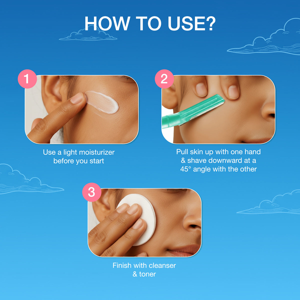 Good Vibes Glow Wand Facial Razor Pack of 4 for Women | Instant & Painless Hair Removal | Shaving for Upper Lip, Chin, Sideburns & Eyebrows | Smooth, Hair-Free Skin | Dermaplaning & Exfoliation | Gentle & Slip-Proof | Suitable for Sensitive Skin - Good Vibes image 5