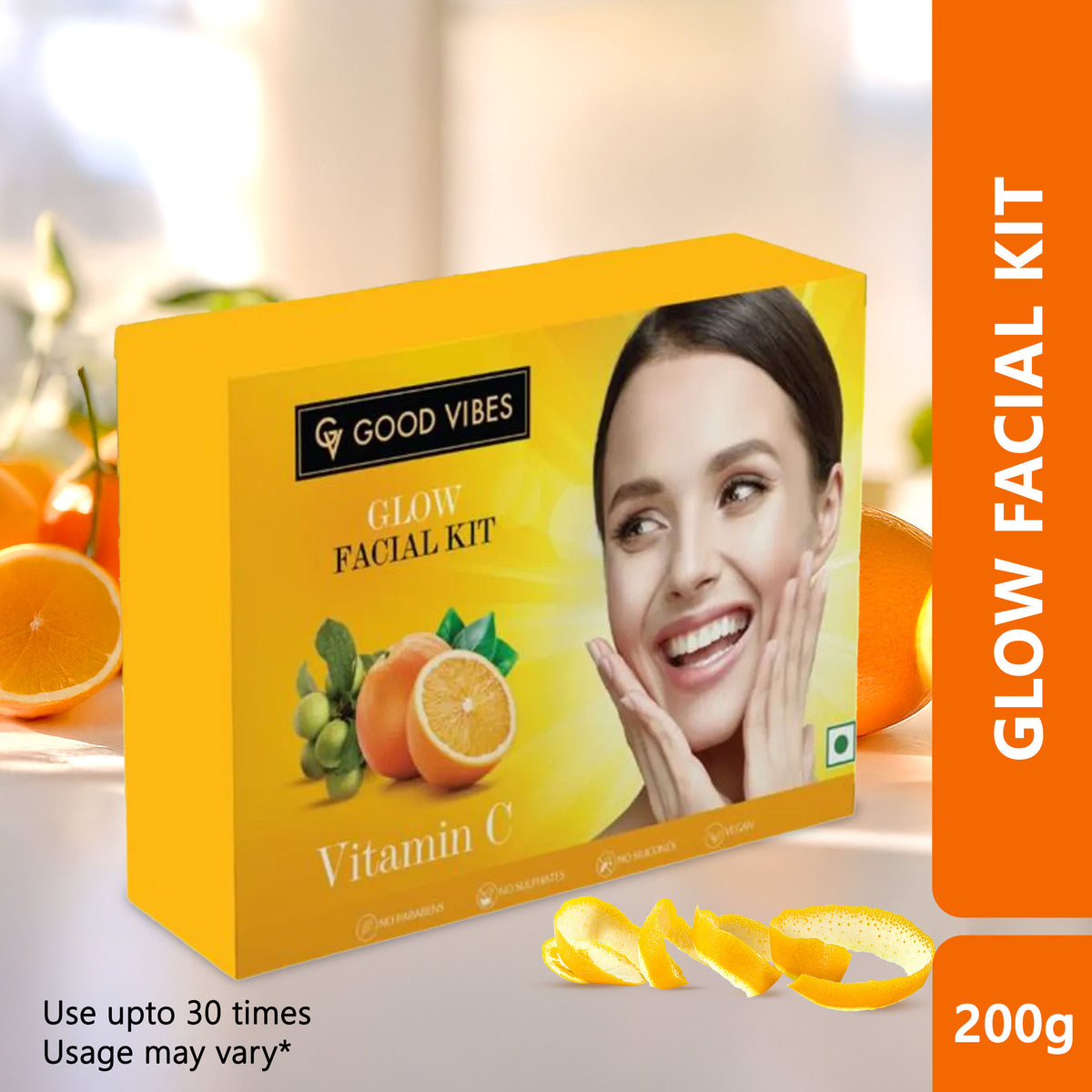 Good Vibes Vitamin C Glow Facial Kit | Brighter Skin, Can Be Used Up to 30 Times (Usage May Vary by Individual) (200 gm) - Good Vibes