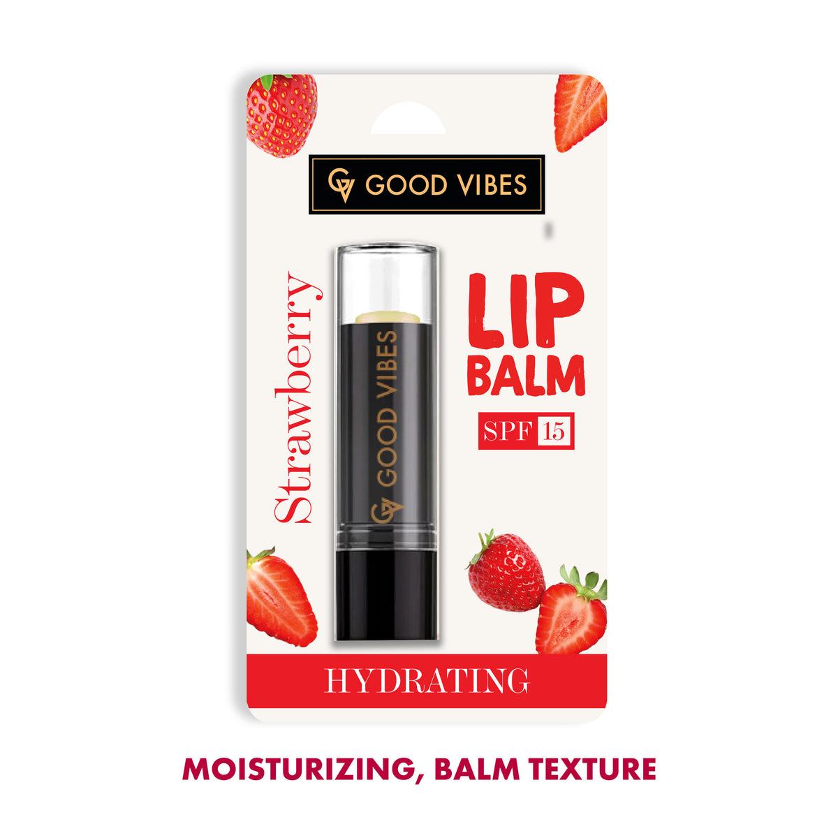 Good Vibes Strawberry Hydrating Lip Balm with SPF 15 | For Dry & Chapped lips | Hydrates Lips in One Use | Vegan, No Parabens, No Sulphates, No Mineral Oil, No Animal Testing, No Silicones (4.2 gm) - Good Vibes image 5