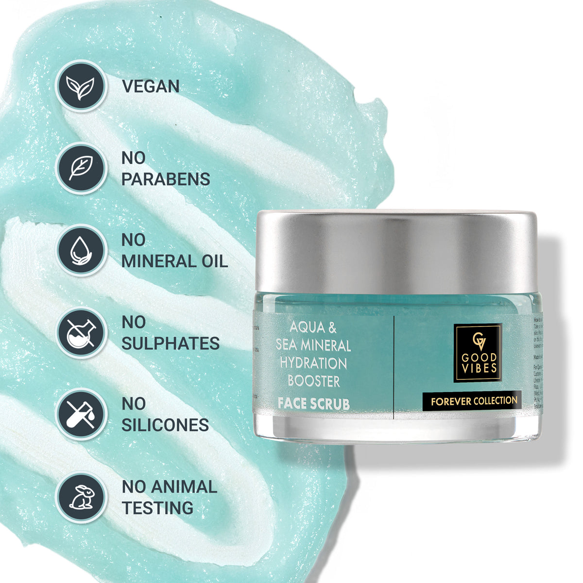 Good Vibes Aqua & Sea Mineral Hydration Booster Face Scrub | Forever Collection | Suitable For All Skin Types | 4X Hydra Booster, Removes Blackheads | Vegan, No Parabens, No Sulphates, No Mineral Oil, No Silicones, No Animal Testing (50 gm) - Good Vibes image 5