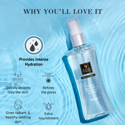 Good Vibes Aqua & Sea Mineral Hydration Booster Toner | Forever Collection | Hydra Booster, Quick Absorption | Vegan, No Parabens, No Sulphates, No Mineral Oil, No Silicones, No Animal Testing (100 ml) - Good Vibes image 2