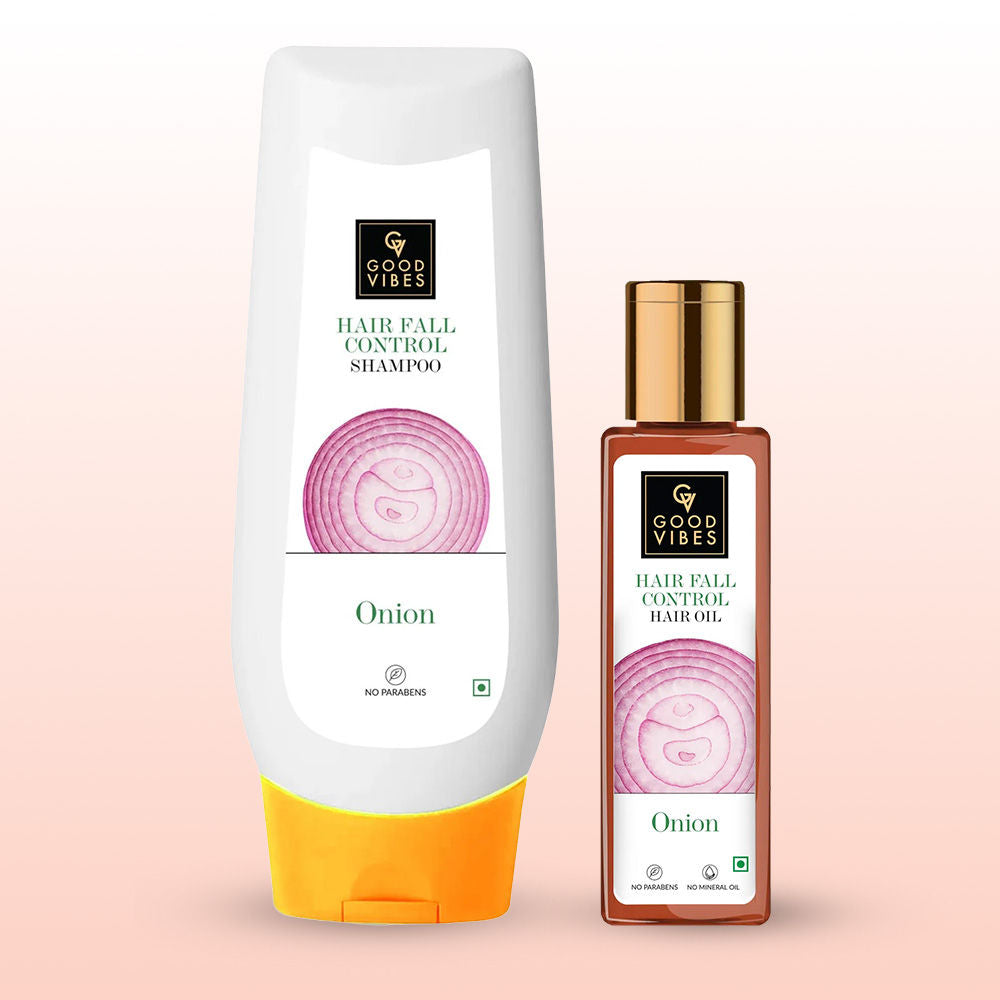 Good Vibes Onion Hair Repair Duo (Onion Hairfall Control Shampoo-200 ml + Onion Hairfall Control Oil-100 ml) Combo of 2 - Good Vibes