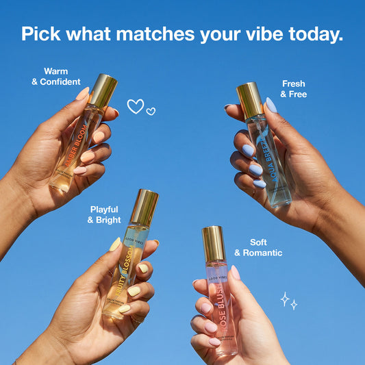 Good Vibes Four Signature Perfumes Gift Set | Aqua Breeze, Rose Blush, Fruity Blossom & Amber Bloom | Long-Lasting Fragrance | For Every Mood & Every Occasion | Travel-Friendly Mini Bottles | Pack of 4 - Good Vibes image 2