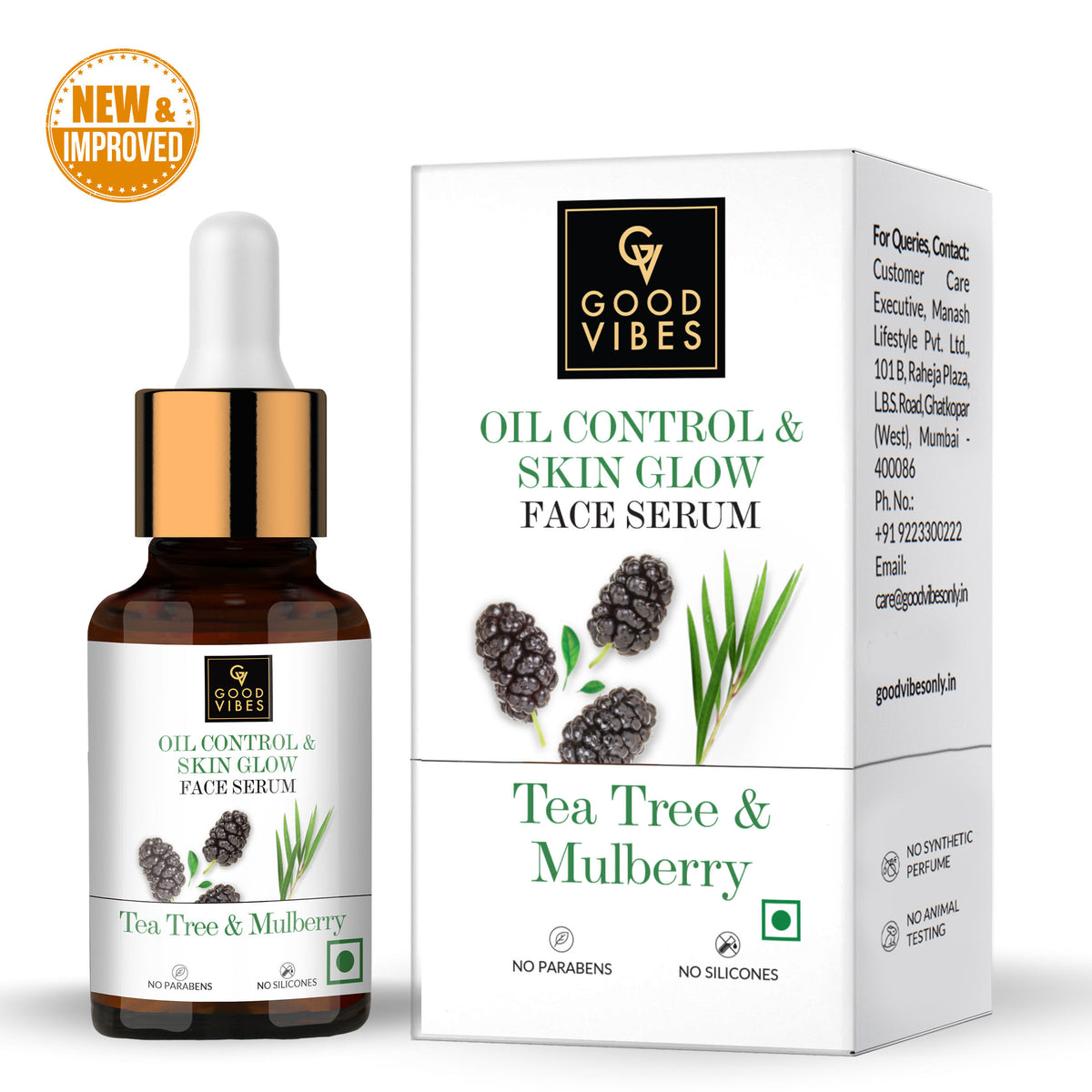 Good Vibes Tea Tree + Mulberry Skin Glow & Oil Control Serum | Anti-Ageing| With Castor Oil | No Parabens, No Sulphates, No Silicones (10 ml) - Good Vibes