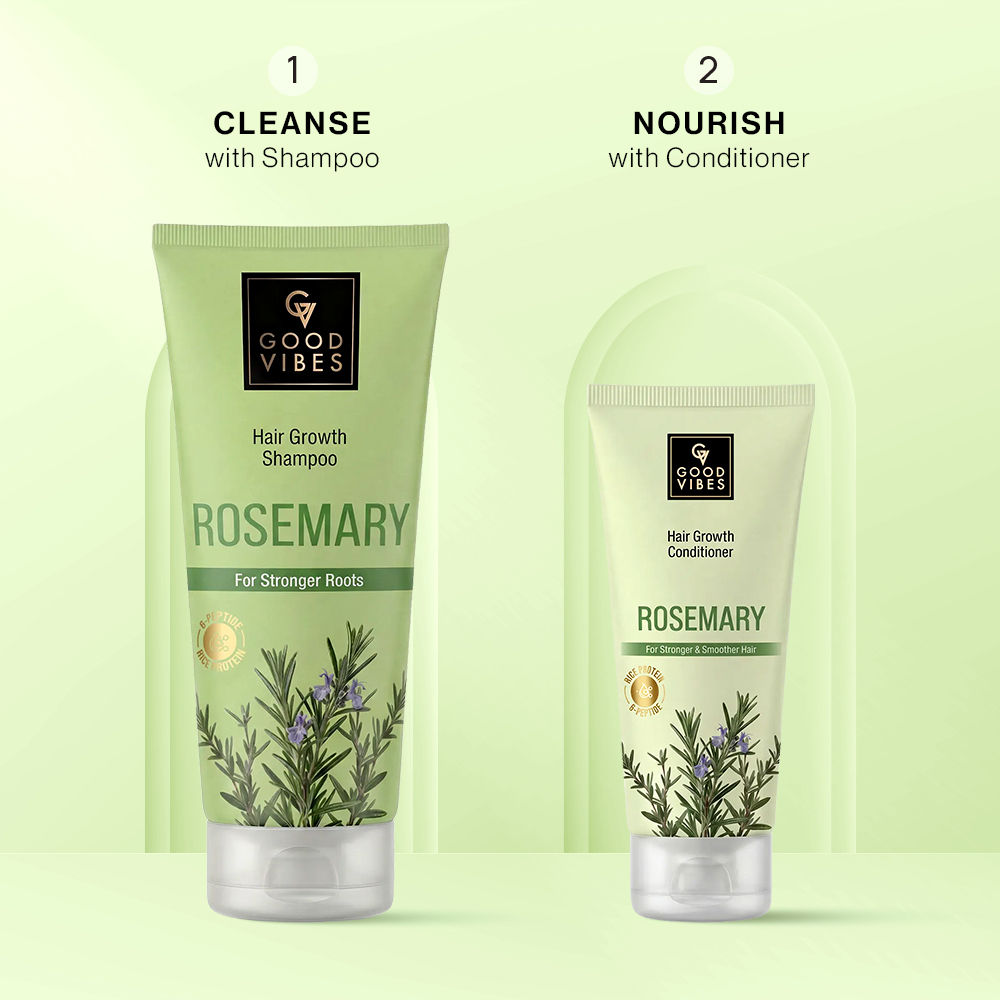 Good Vibes Rosemary Hair Growth Combo (Rosemary Rice Protein & Multi Peptide Hair Growth Shampoo-200 ml + Rosemary Rice Protein & Multi Peptide Hair Growth-100 ml) Conditioner Combo of 2 - Good Vibes