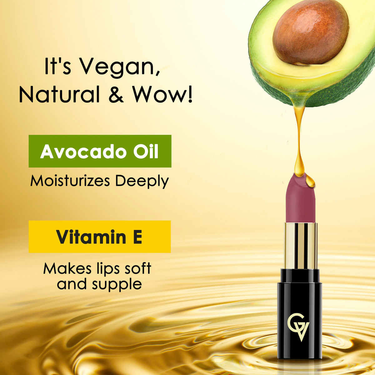 Good Vibes HydraGlow Creme Lipstick | Avocado Oil & Vitamin E | Mulberry Mauve (M1) - (4.2 gm) - Good Vibes image 5