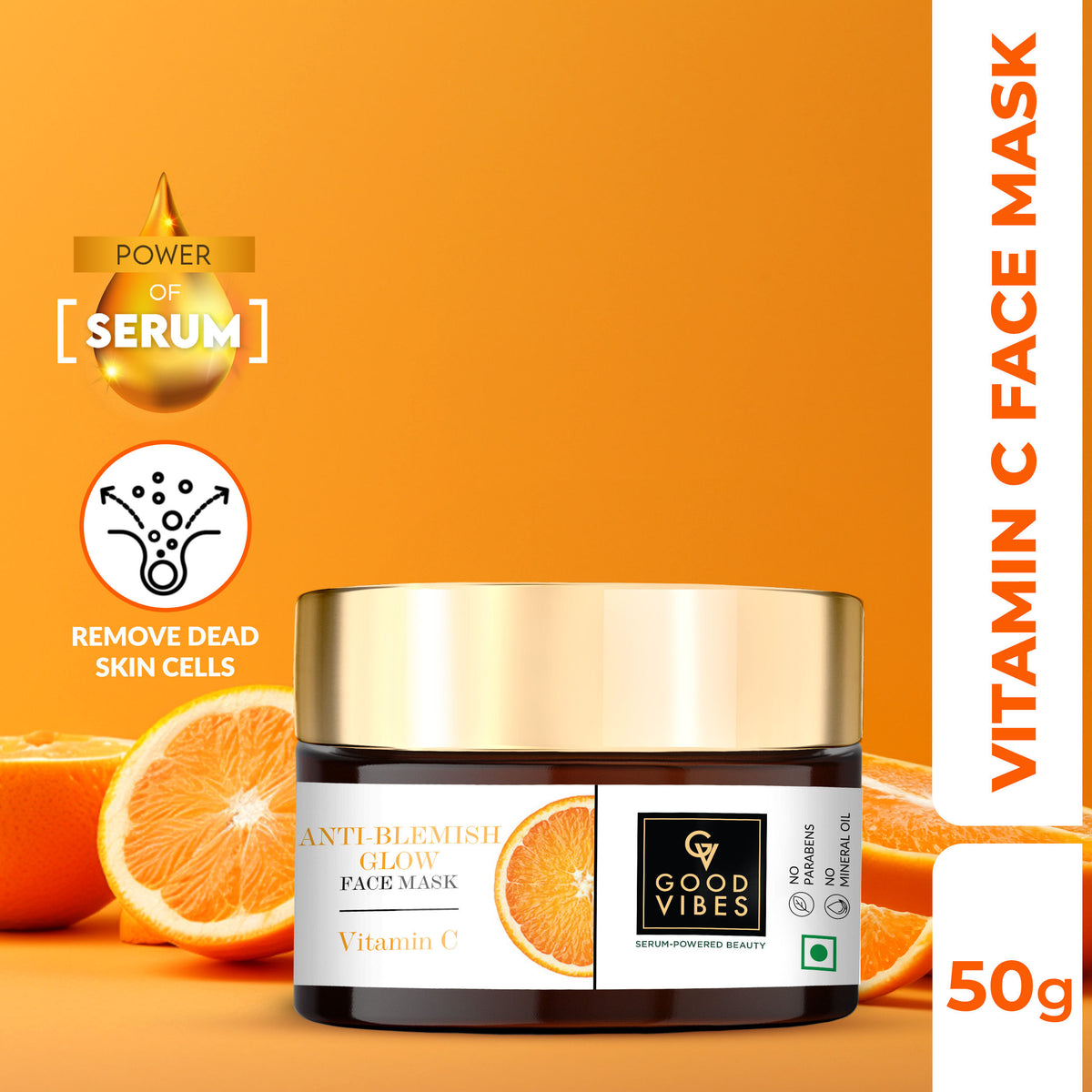 Good Vibes Anti Blemish Glow Face Mask Vitamin C with Power of Serum | No Parabens, No Animal Testing, Vegan, No Mineral Oil, No Sulphates (50 gm) - Good Vibes