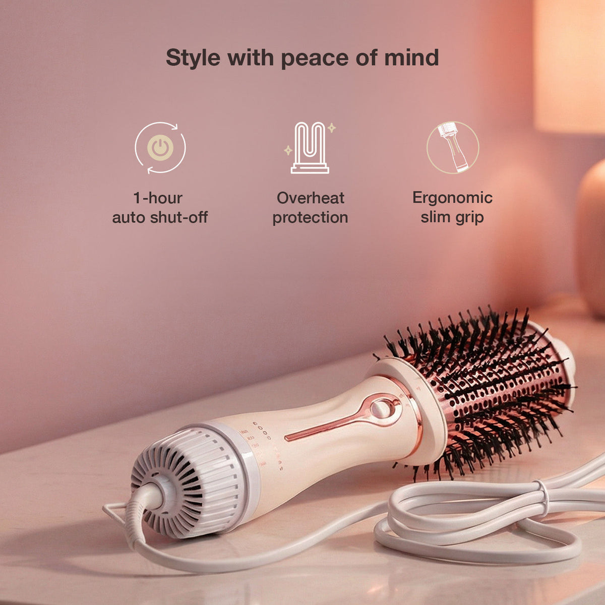 Good Vibes Air Luxe Hot Air Brush | 3-in-1 Styling Tool | Hair Dryer, Volumizer & Curler | Faster Blow Dry & Styling | 4 Heat Modes | 360° Airflow | Frizz-Free Finish | For All Hair Types 1 pc - Good Vibes image 5