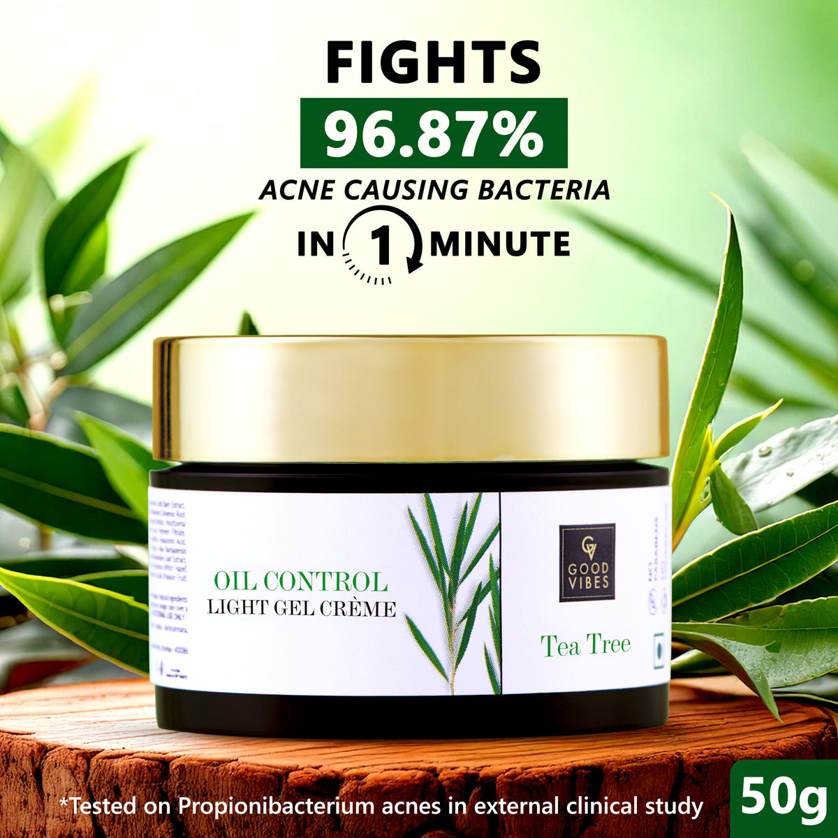 Good Vibes Tea Tree Oil Control Light Gel Creme | Anti-Acne, Hydrating, Moisturizing | No Parabens, No Sulphates, No Mineral Oil (50 gm) - Good Vibes