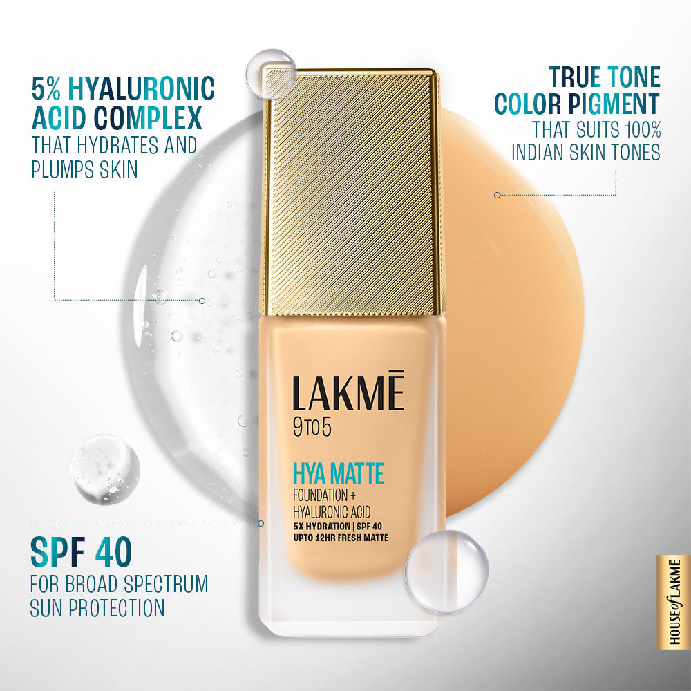 Lakme 9to5 Hya Matte Foundation + Hyaluronic Acid Warm Caramel - 25 ml - Image 3