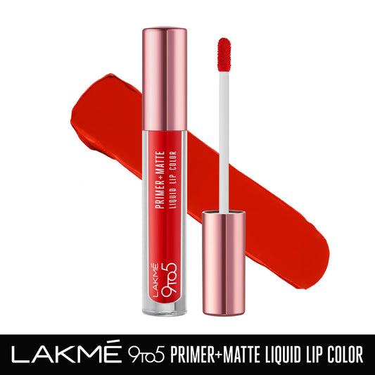 Lakme 9to5 Primer + Matte Liquid Lip Color MR1 Fiery Scarlet - 4.2 ml - Image 2