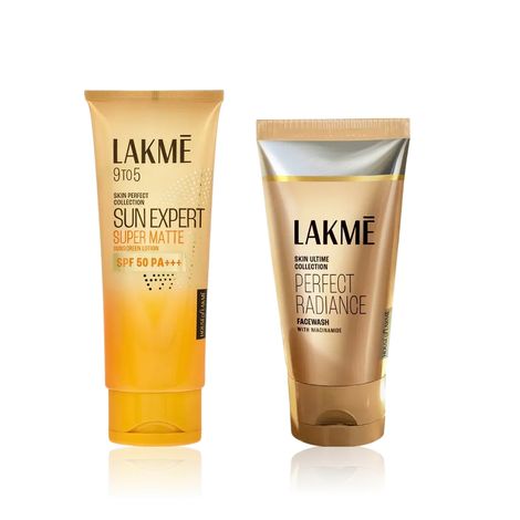 Lakme AM Glow Protect Combo (Perfect Radiance Face Wash – 50 g + Matte Sunscreen SPF 50 PA+++ – 50 ml) Combo of 2