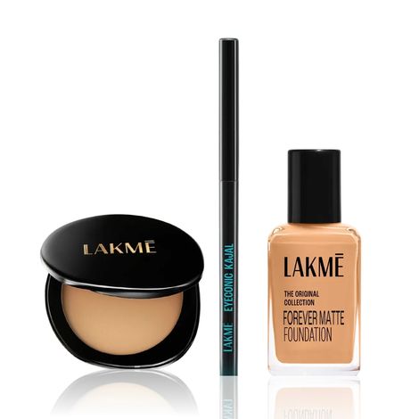 Lakme Bold & Beautiful Combo (Forever Matte Foundation – 27 ml + Eyeconic Kajal – Deep Black – 0.35 g + Ultimate Glam Compact – 8 g) Combo of 3