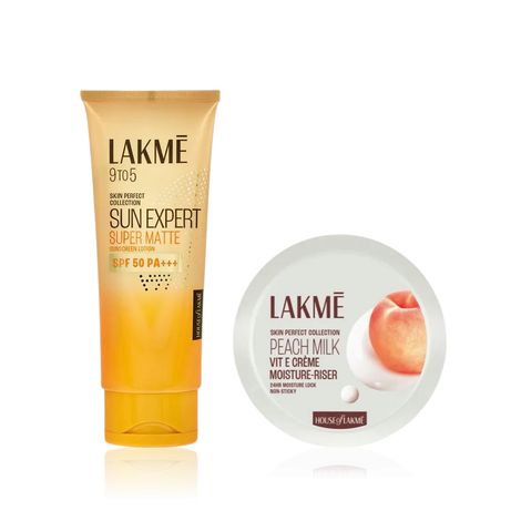 Lakme Everyday Radiance Duo (Peach Milk Vit-E Creme Moisture-Riser – 100 g + Matte Sunscreen SPF 50 PA+++ – 50 ml) Combo of 2