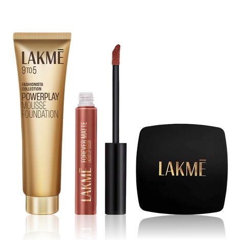 Lakme Festive Combo (9 To 5 Powerplay Matte Mousse Foundation - Beige Vanilla 02 (6 g) + FOREVER MATTE COMPACT Natural Shell (9 g) + Forever