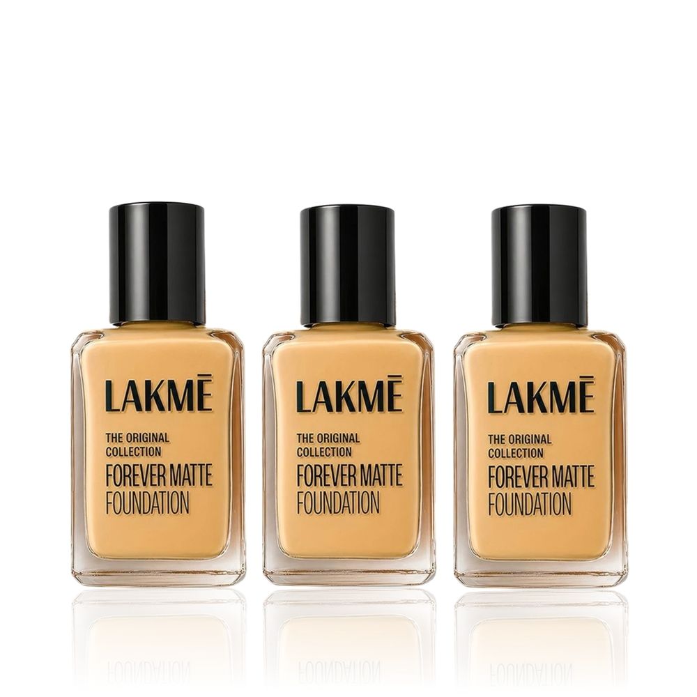 Lakme Forever Matte Foundation For Superior Coverage Vit E Lightweight & Water-Natural Marble 27 ml (Pack of 3)