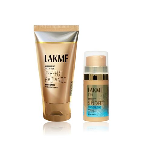 Lakme Radiance Niacinamide Face Wash(50 g)+ Lakme 1% Hyaluronic Gel Sunscreen(18 g) Combo of 2 Skincare Kit