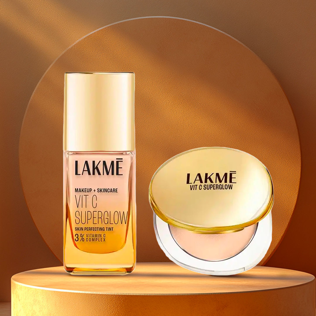 Lakme Makeup Combo pack - Lakme Vit C Superglow Foundation (25 ml) + Compact (8 g) - Light Skin Tone - Shade Ivory - Image 2