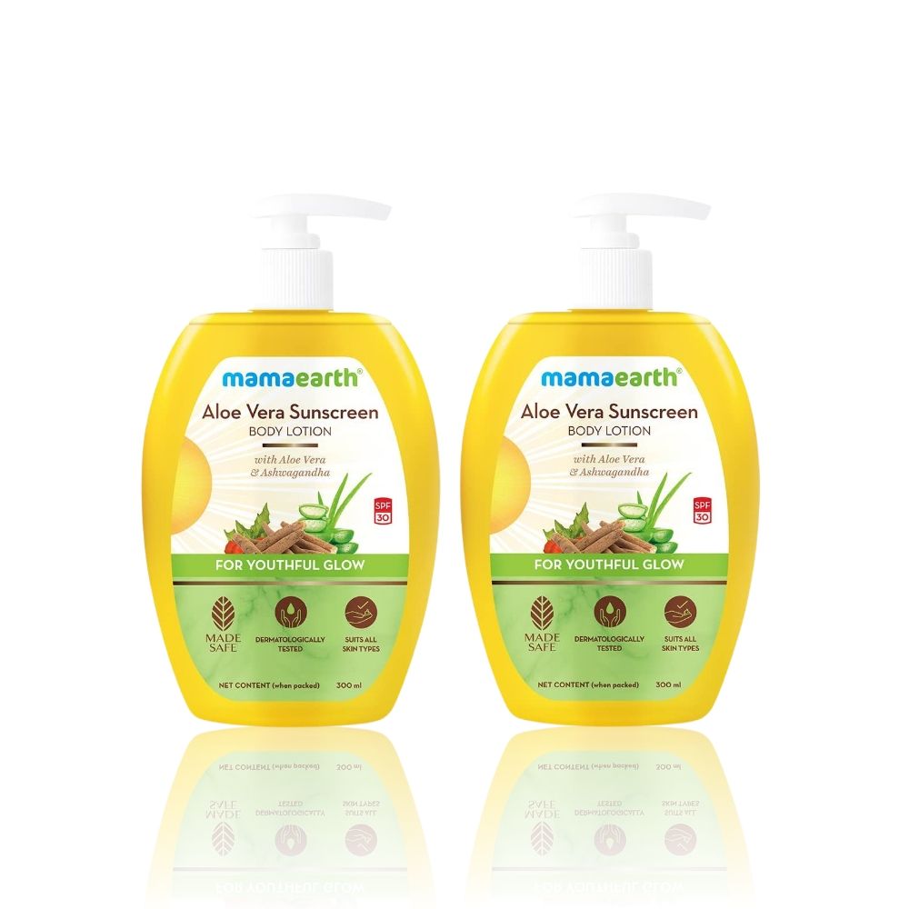 Mamaearth Aloe Vera Sunscreen Body Lotion SPF 30 - With Aloe Vera & Ashwagandha For a Youthful Glow - 300 ml (Pack of 2)