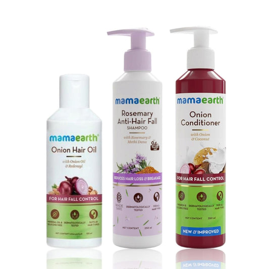 Mamaearth Anti Hair Fall Combo : Onion Oil (150 ml) + Rosemary Shampoo (250 ml) +Onion Conditioner (250 ml) - Image 2