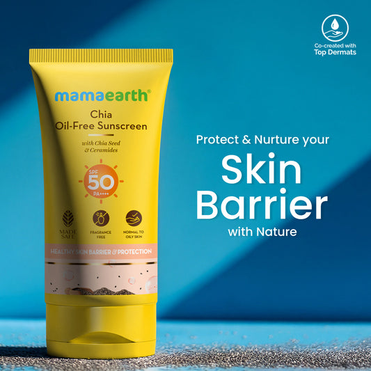 Mamaearth Chia Oil-Free Sunscreen with Chia Seed & Ceramides for Healthy Skin Barrier & Sun Protection 50 gm SPF50 PA++++ | Oil-Free Formula for Normal to OilySkin|hydrated glow| UVA/B Protection |No White Cast | InVivo Tested - Image 2