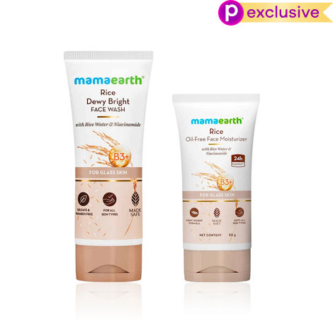 Mamaearth Glass Skin Glow Combo of 2 (Mamaearth Rice Face Wash (100 ml) + Rice Oil-Free Moisturizer (50 gm) | With Rice Water & Niacinamide | Hydration, Brightened Skin & Oil-Free Radiance)