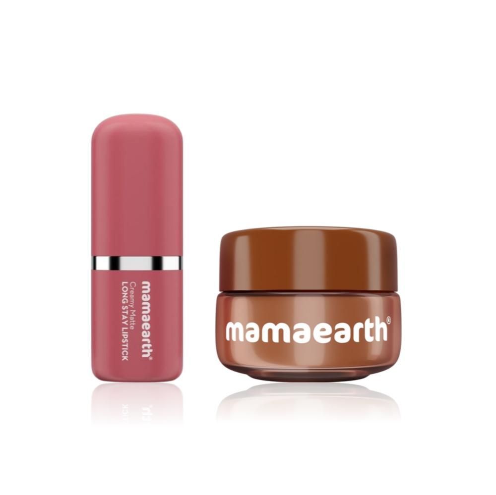 Mamaearth Lip Care Combo of 2(Mamaearth Creamy Matte Long Stay Lipstick | Murumuru Butter & Vitamin E | Rose Nude 4.2 gm + Mamaearth Cocoa Moisture Therapy Lip Balm for Dry & Chapped Lips 15 gm)