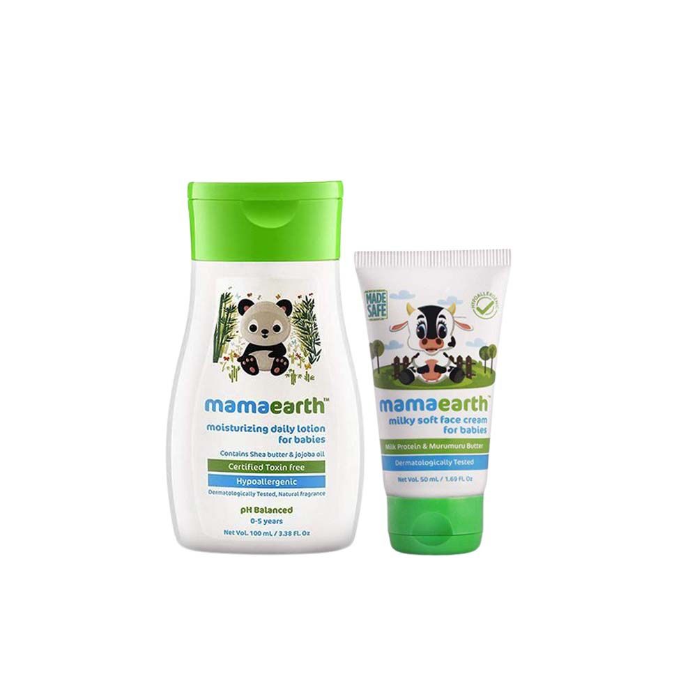 Mamaearth Moisturizing Daily Lotion For Babies And Milky Soft Natural Baby Face Cream For Babies Combo of 2