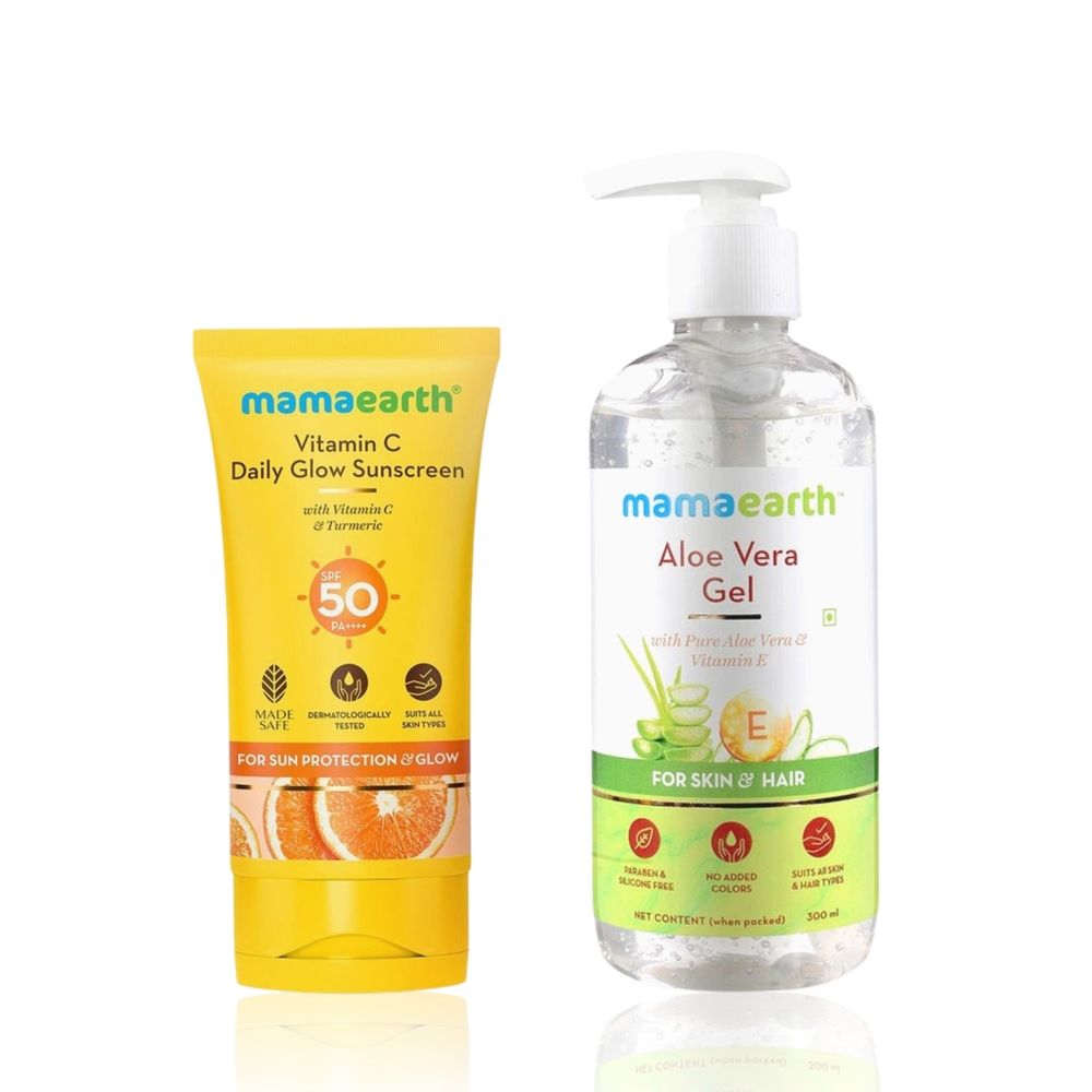Mamaearth Sun Protection Combo | Vitamin C Sunscreen SPF 50 (50 gm) + Aloe Vera Gel (300 ml) (Combo of 2) - Image 2