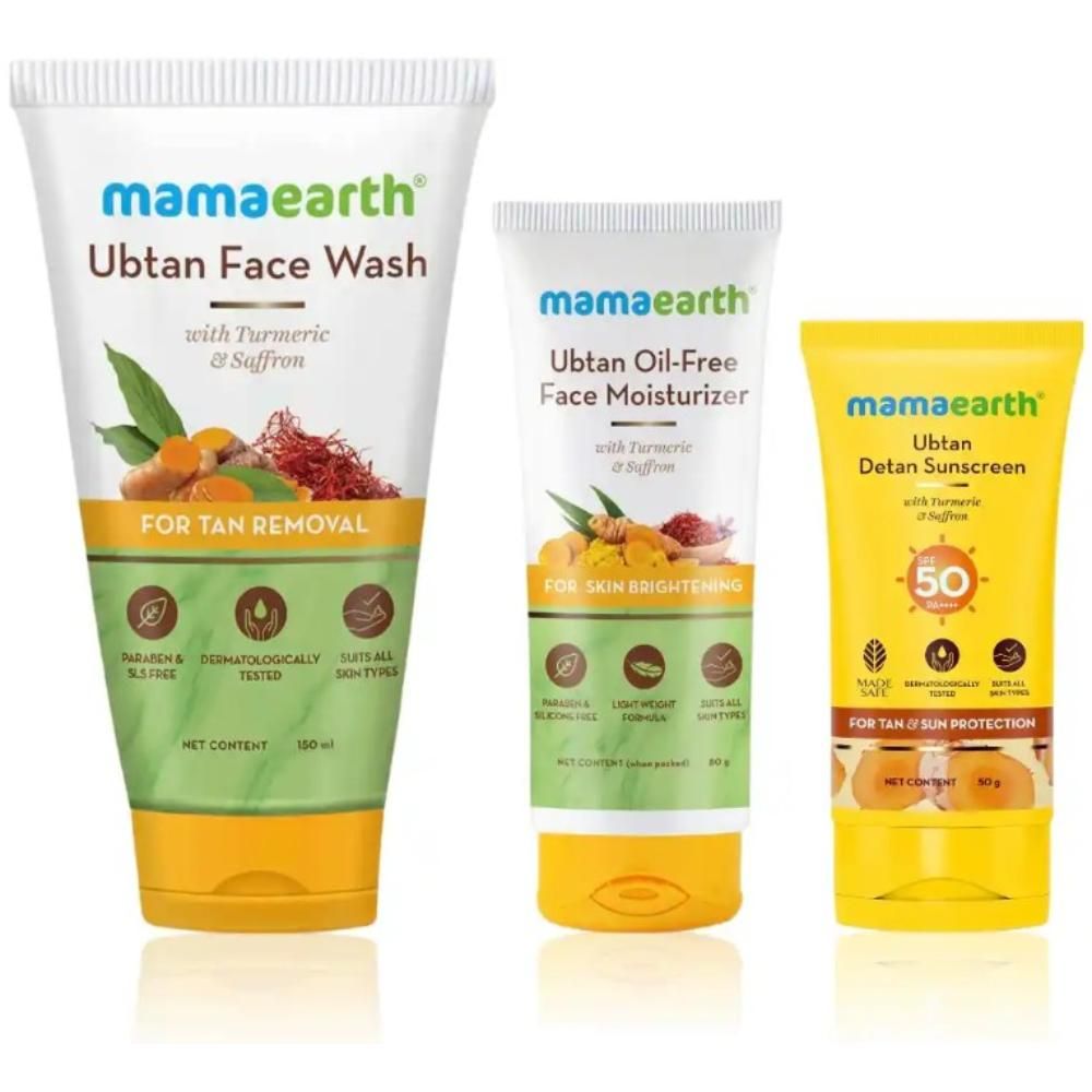 Mamaearth Ubtan Glow Trio - Ubtan Face Wash (150 ml) + Ubtan Oil-Free Moisturizer (80 ml) + Ubtan Detan Sunscreen (50 gm) Combo of 3 - Image 2