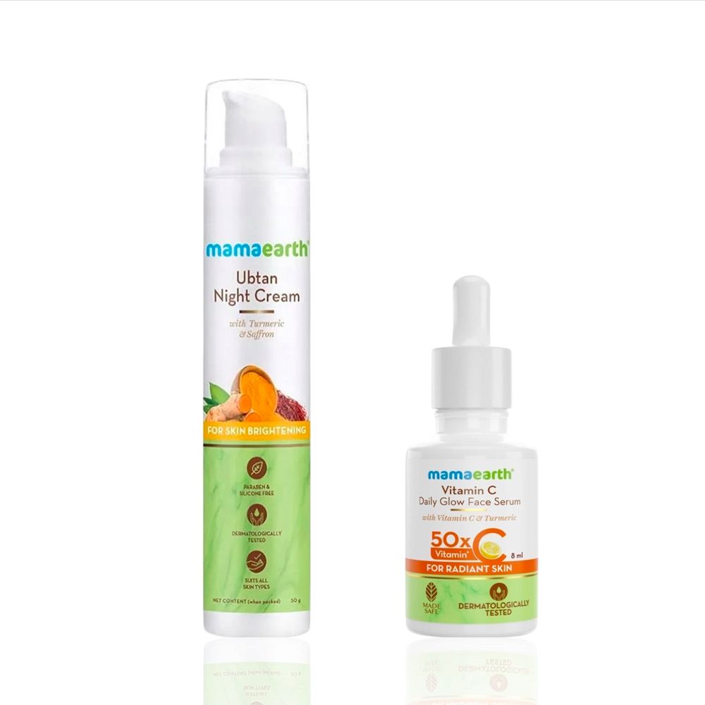 Mamaearth Vitamin C Glow & Repair Duo: Night Cream with Vitamin C & Gotu Kola (50 gm) + Daily Glow Face Serum with Vitamin C & Turmeric (8 ml) - Combo of 2