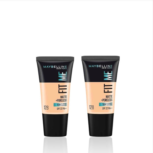 Maybelline Fit Me Matte+Poreless Liquid Foundation Tube 128 Warm Nude 18 ml (Pack of 2) - image 2