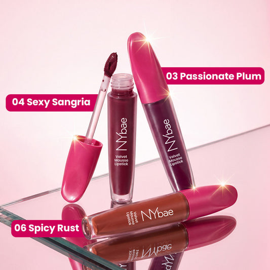 NY Bae Velvet Mousse Liquid Lipstick Trio – Brown, Wine & Purple Shades - image 2