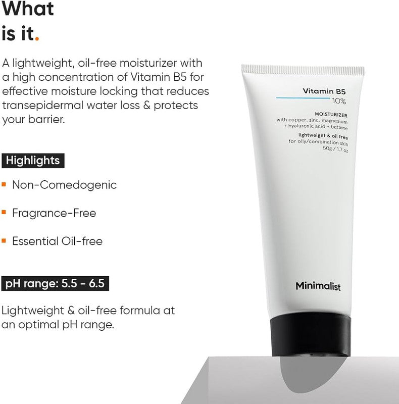 Minimalist 10% Vitamin B5 Oil-Free Moisturizer with Zinc, Copper, Magnesium & HA
