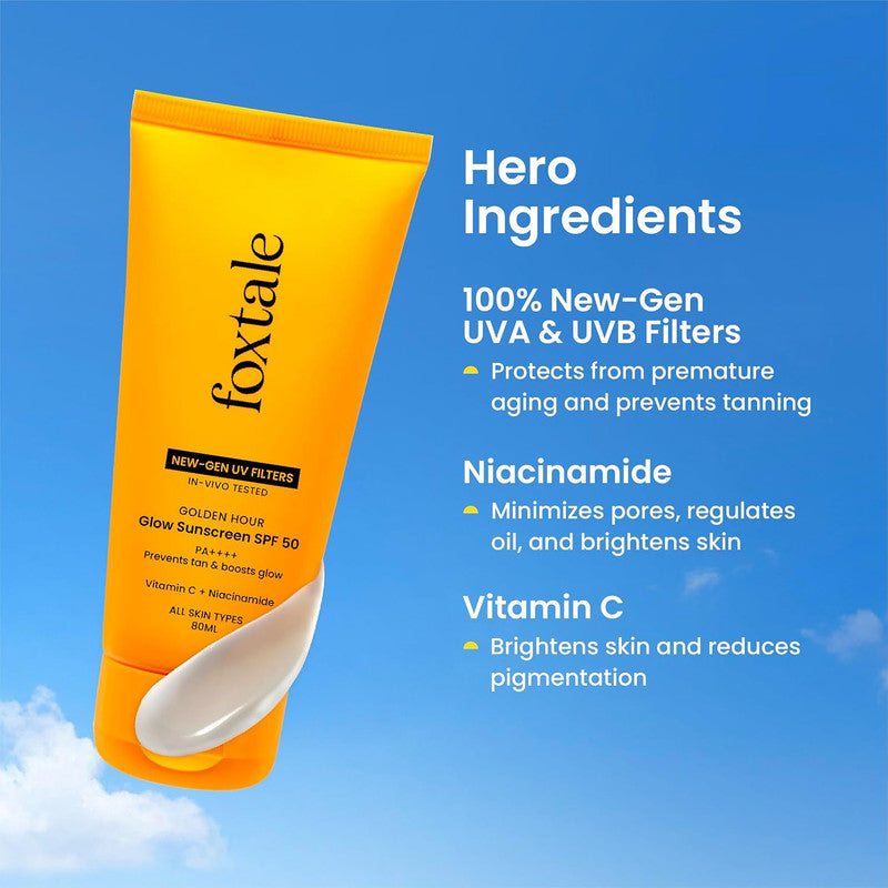 Foxtale Golden Hour Glow Sunscreen SPF 50 PA+++ – 80ml