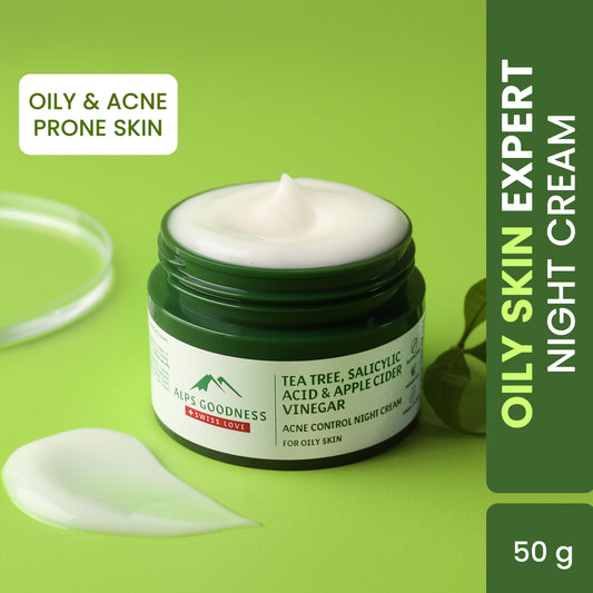 Alps Goodness Tea Tree, Salicylic Acid & Apple Cider Vinegar Acne Control Night Cream for Oily Skin (50 gm) – Moisturizer for Face - Alps Goodness