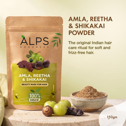 Alps Goodness Amla Reetha & Shikakai Powder 150 gm – 100% Natural Powder - Alps Goodness
