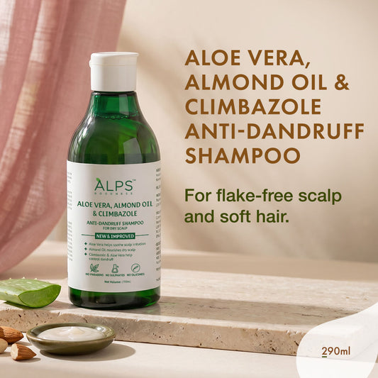 Alps Goodness Aloe Vera, Almond Oil & Climbazole Anti-Dandruff Shampoo for Dry Scalp (290 ml) I Shampoo for Dry Scalp & Hair – Anti-Dandruff Shampoo - Alps Goodness