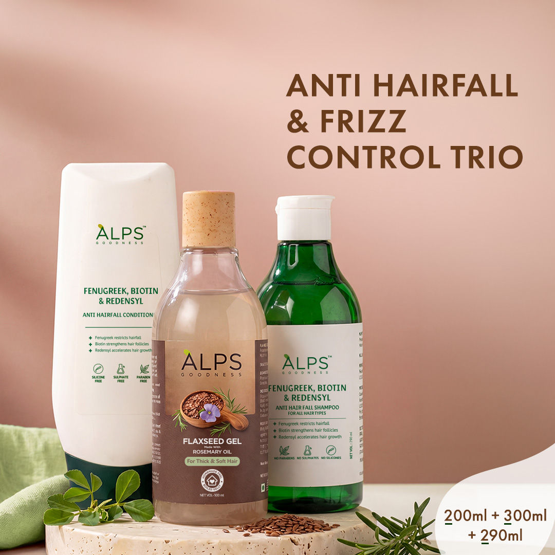 Alps Goodness Anti Hairfall & Frizz Control Trio – Fenugreek Biotin & Redensyl Shampoo - Alps Goodness
