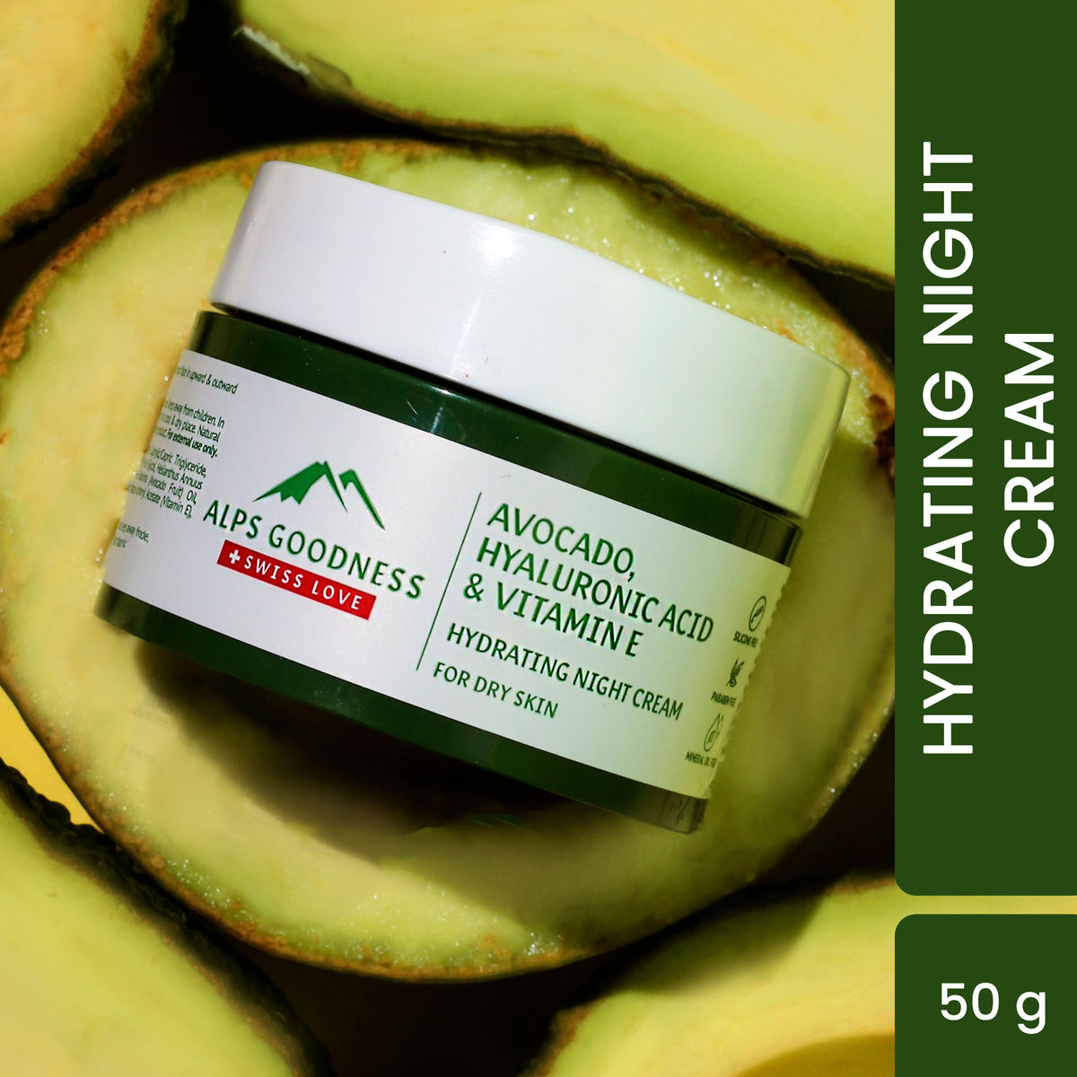 Alps Goodness Avocado, Hyaluronic Acid & Vitamin E Hydrating Night Cream For Dry Skin (50 gm) – Moisturizer for Face - Alps Goodness