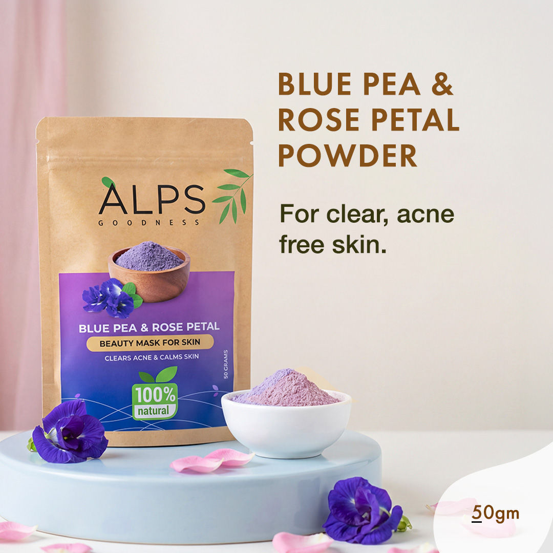 Alps Goodness 100% Natural Blue Pea Powder (50 gm) with Rose Petal Powder – Butterfly Pea Powder - Alps Goodness