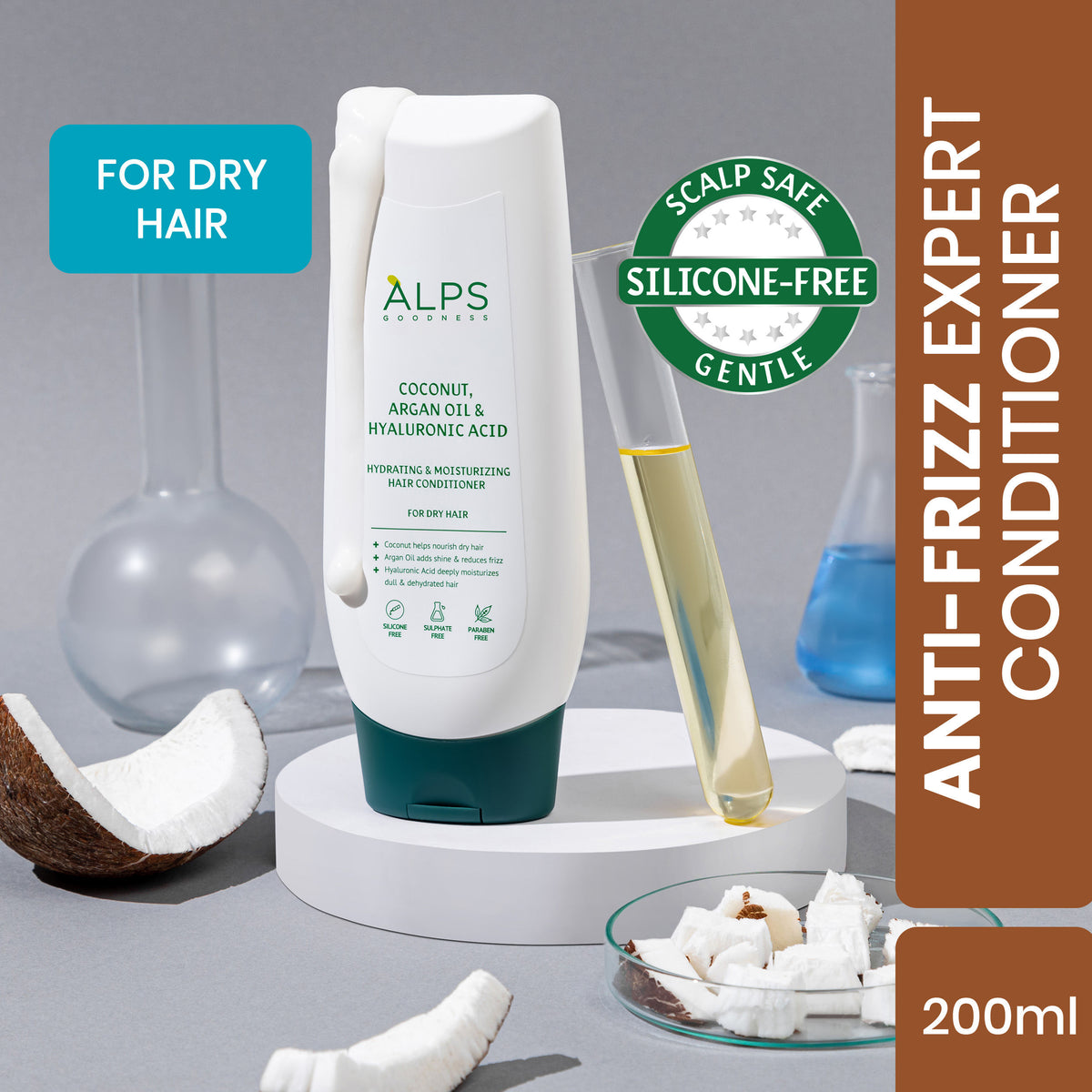 Alps Goodness Coconut, Argan Oil & Hyaluronic Acid Hydrating & Moisturizing Conditioner For Dry Hair(200 ml) – No Nasties - Alps Goodness